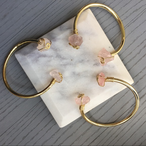 Boho Gold Metal Pink Crystal Wired Bangle Bracelet - Picture 8 of 8